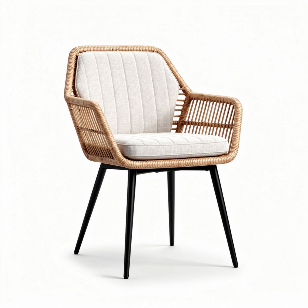 Chaise en rotin avec assise en tissu blanc dimensions 70 x 70 x 80cm