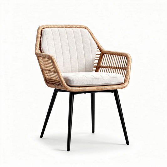 Chaise en rotin avec assise en tissu blanc dimensions 70 x 70 x 80cm