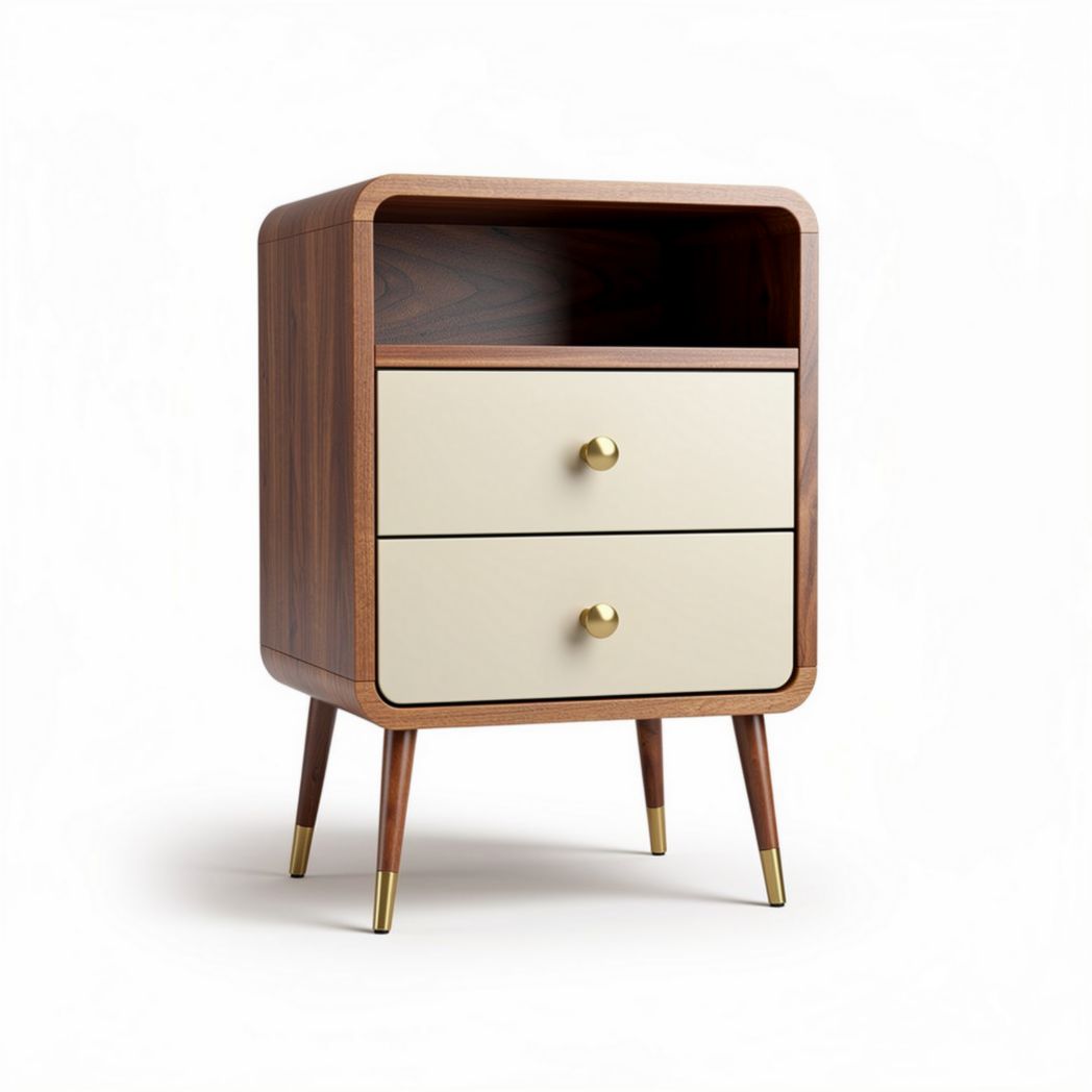 Table de chevet en bois marron avec tiroirs beige 40 x 40 x 60cm