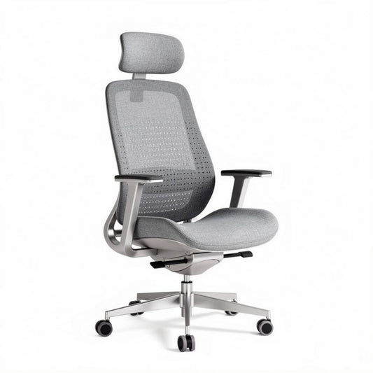 Chaise de bureau ergonomique en maille grise avec accoudoirs et soutien lombaire 70 x 70 x 120cm