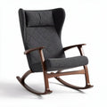 Chaise à bascule en tissu gris avec accoudoirs en bois 60 x 75 x 110cm