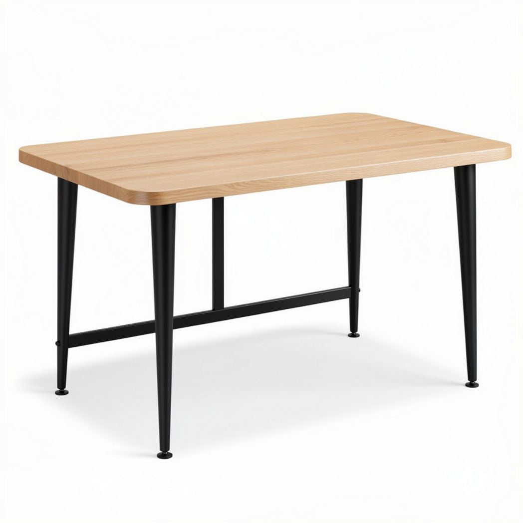 Table en bois naturel avec pieds en métal noir dimensions 150 x 75 x 75cm