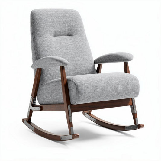 Fauteuil à bascule en tissu gris avec structure en bois de hêtre 80 x 70 x 90cm