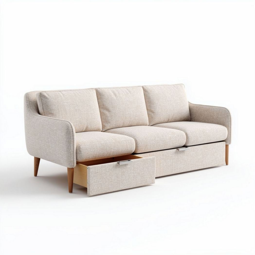 Canapé contemporain beige avec rangement intégré dimensions 200 x 80 x 85cm