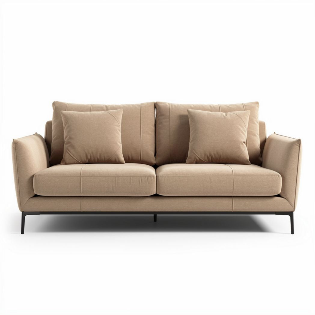 Canapé en tissu beige avec coussins inclus dimensions 200 x 90 x 85cm