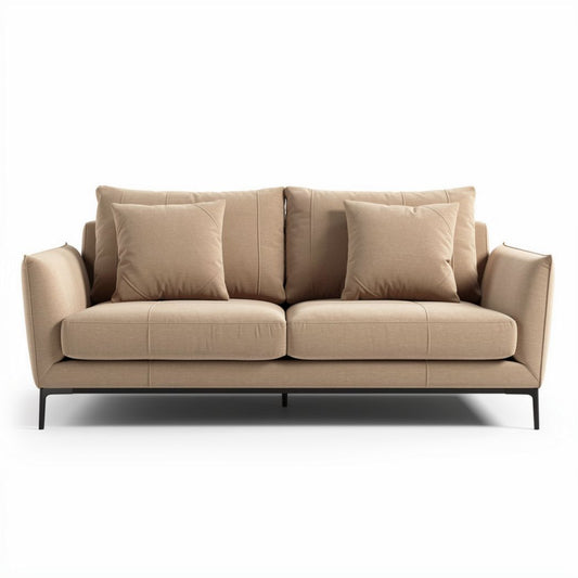 Canapé en tissu beige avec coussins inclus dimensions 200 x 90 x 85cm