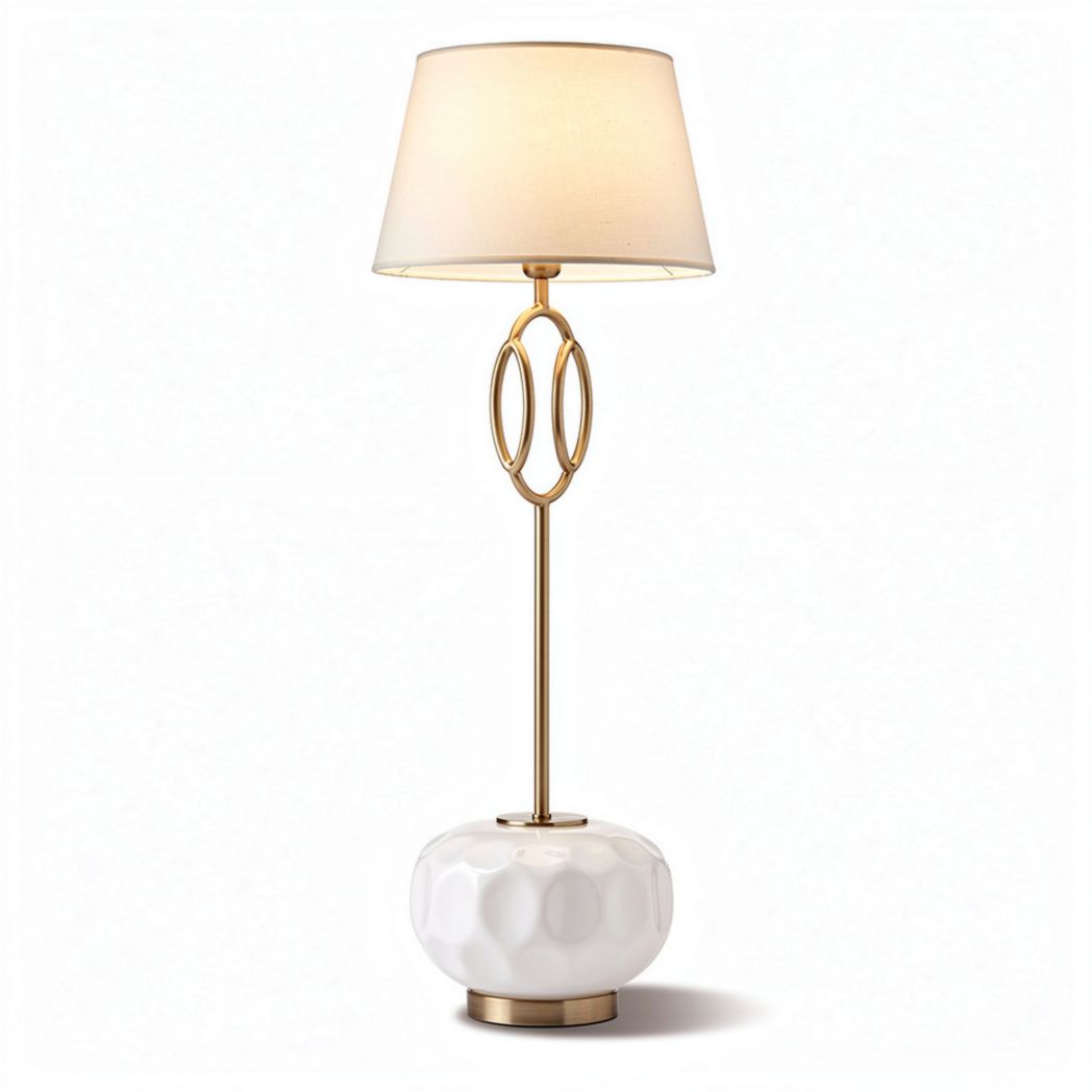 Lampe de table en céramique blanche avec abat-jour en tissu beige 20 x 20 x 50cm