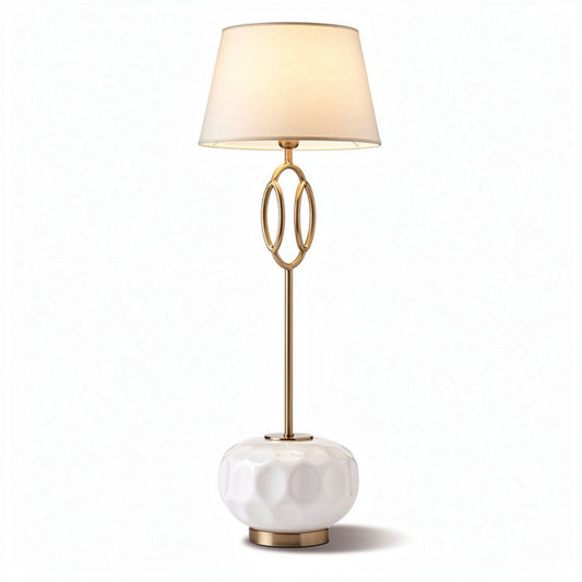 Lampe de table en céramique blanche avec abat-jour en tissu beige 20 x 20 x 50cm