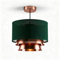 Lampe suspendue en métal cuivré avec abat-jour vert en textile 20 x 20 x 30cm