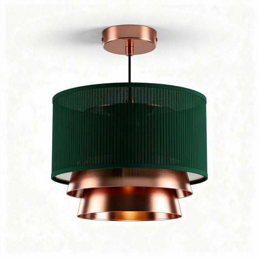 Lampe suspendue en métal cuivré avec abat-jour vert en textile 20 x 20 x 30cm