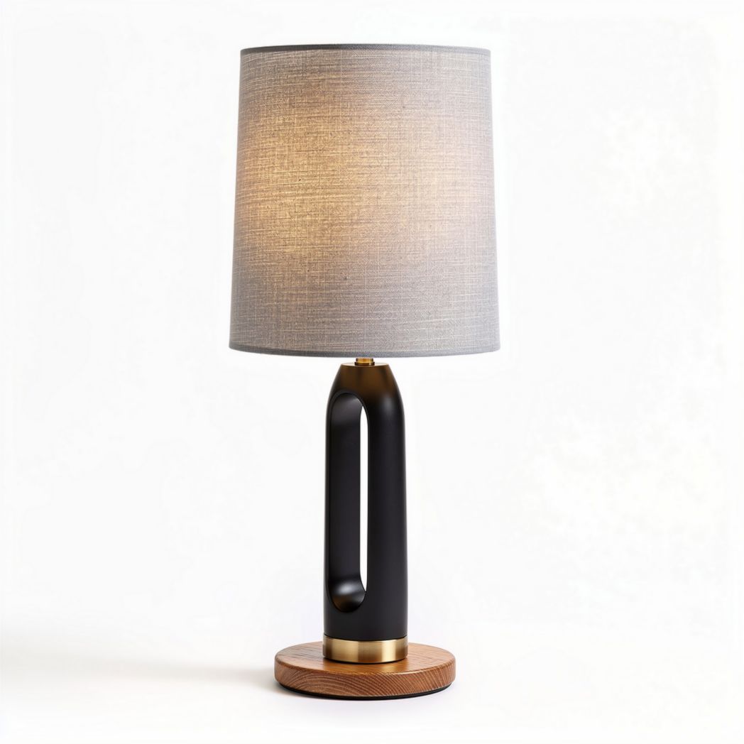 Lampe de table en métal noir avec abat-jour en tissu gris 20 x 20 x 45cm
