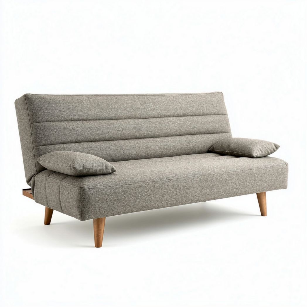 Canapé convertible en tissu gris avec coussins latéraux 180 x 90 x 85cm