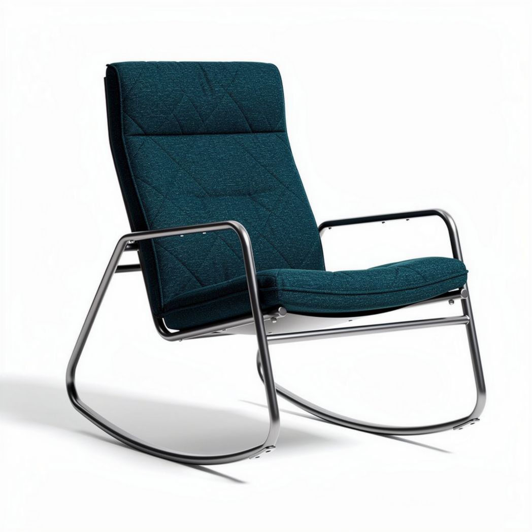 Fauteuil à bascule en tissu bleu canard avec structure en acier 70 x 80 x 90cm