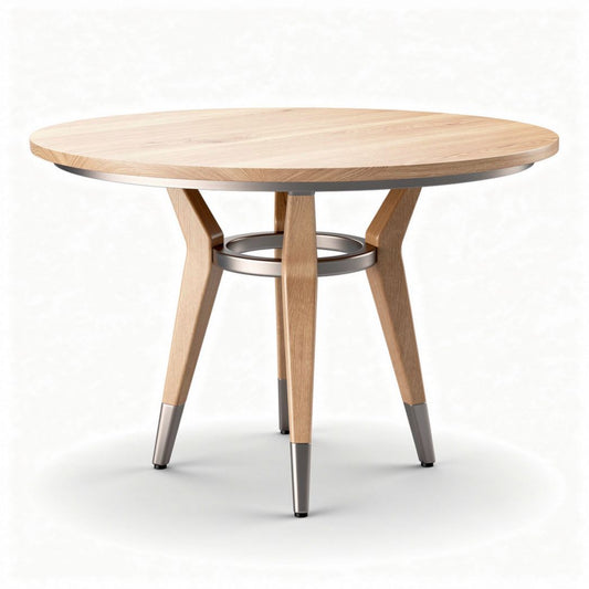 Table ronde en bois de chêne avec pied en métal argenté 80 x 80 x 75cm