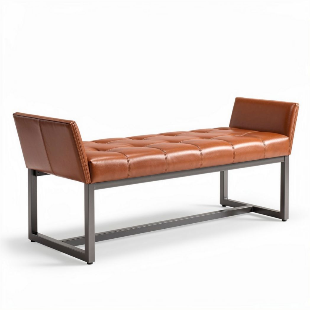 Banc en cuir brun avec structure en métal dimensions 150 x 60 x 75cm
