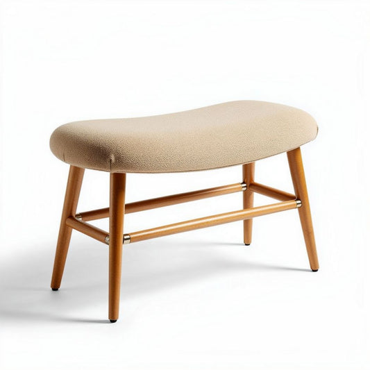 Banc en bois naturel de 90 x 40 x 40cm avec assise en tissu beige