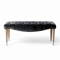 Banquette en velours gris 120 x 60 x 45cm avec pieds en bois
